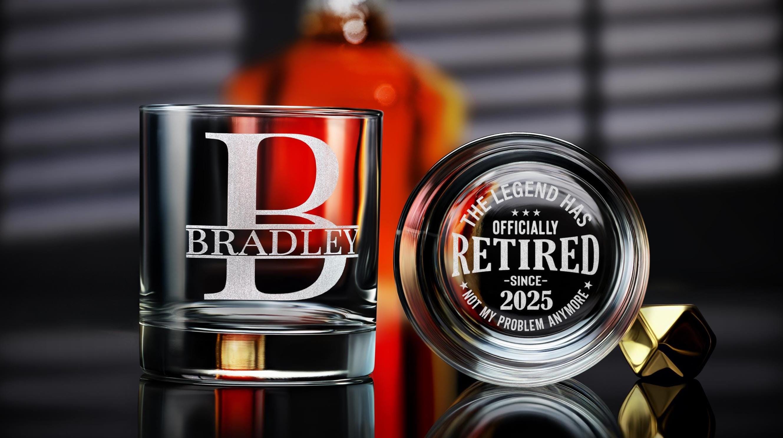 Personalized Rock Glass for Retirement - Engraved Whiskey Glass for Dad, Husband, Men - Custom Keepsake for Retired Man - Free Gift Box