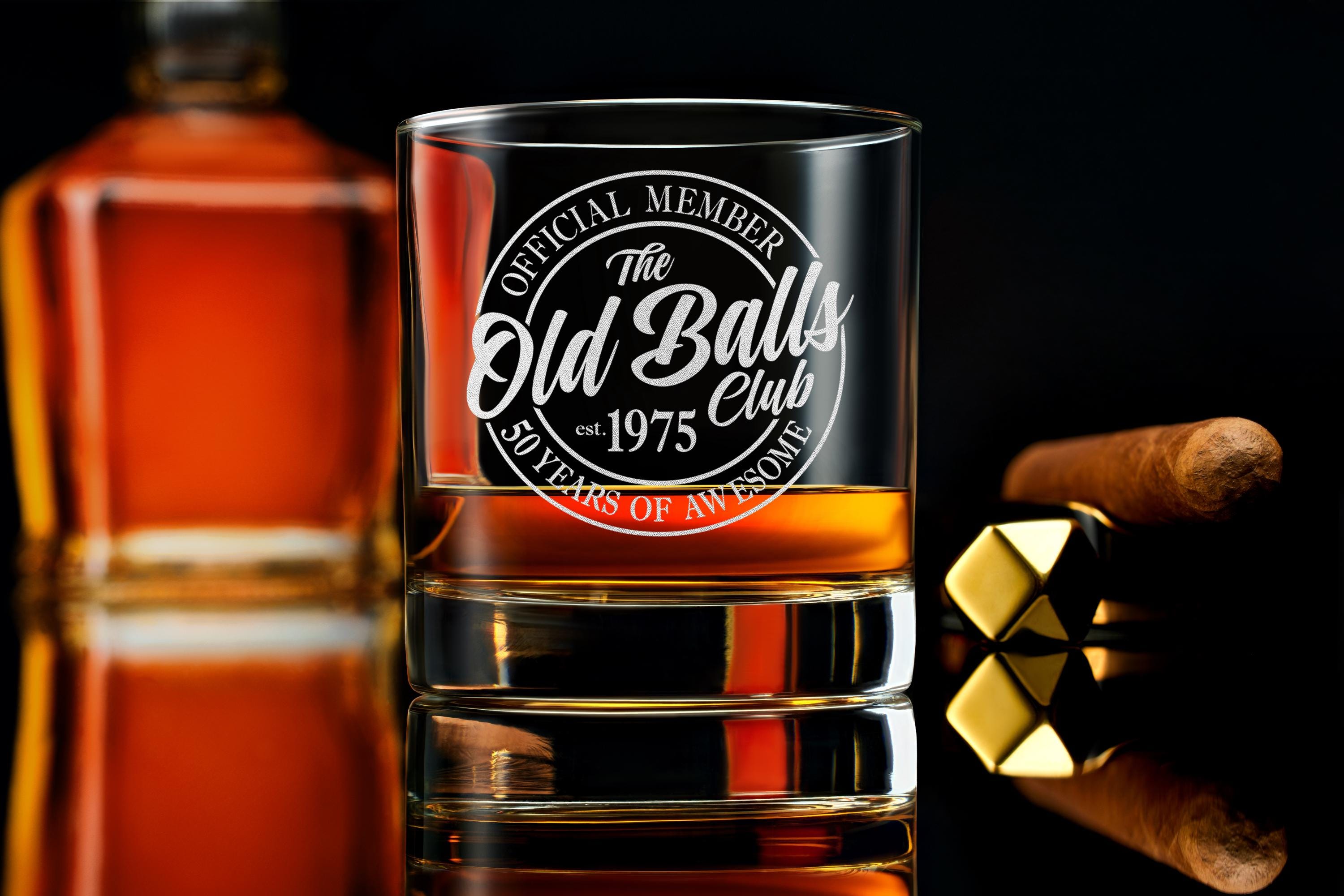 Engraved Whiskey Glass for 50th Birthday – Vintage Rock Glass Gift for Dad, Husband, Brother – Custom Men’s Barware – Free Gift Box Included