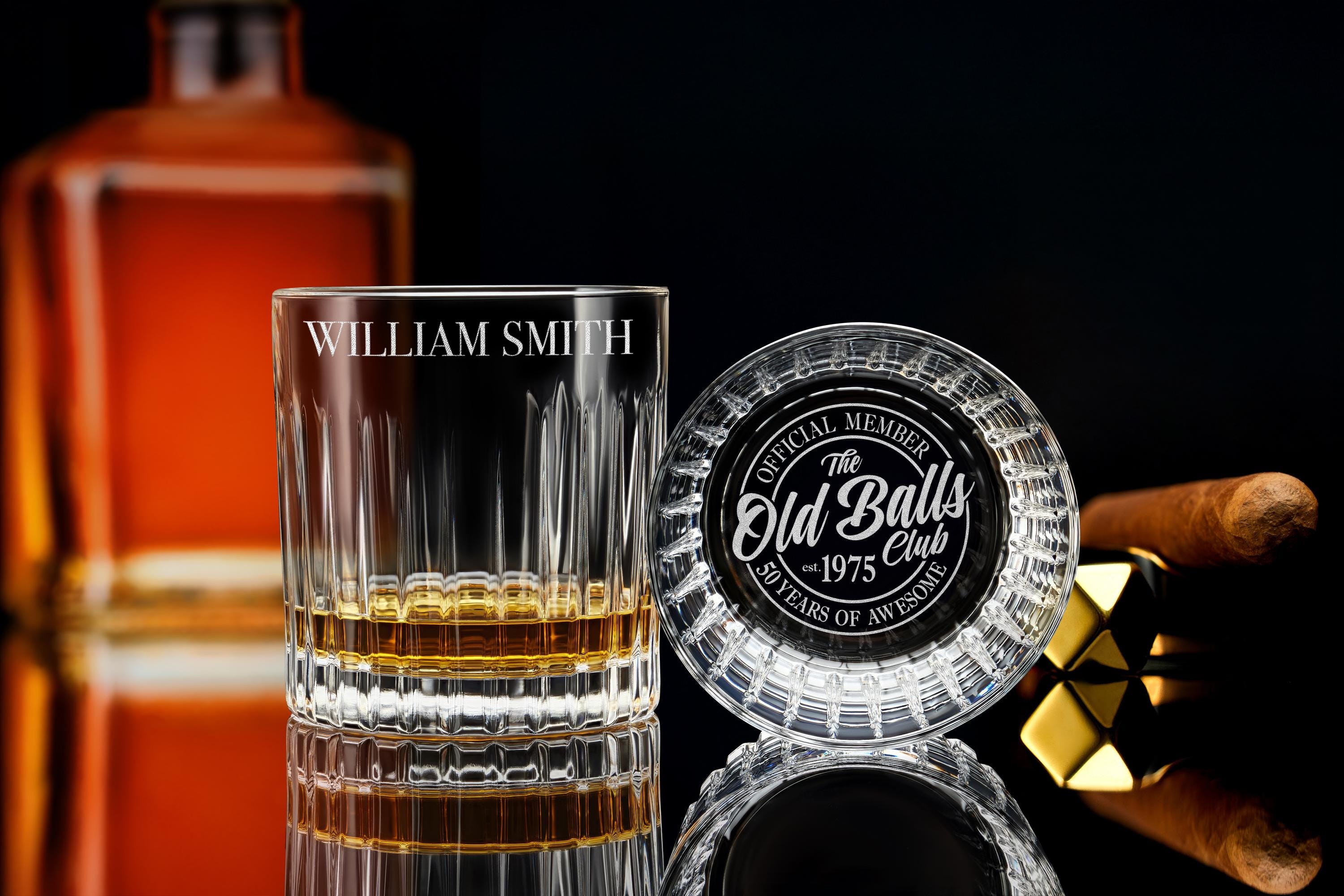 Engraved Whiskey Glass for 50th Birthday – Vintage Rock Glass Gift for Dad, Husband, Brother – Custom Men’s Barware – Free Gift Box Included