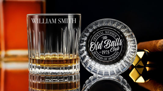 Personalized 50th Birthday Crystal Whiskey Glass for Him – Engraved Rock Glass Gift for Husband or Dad – Unique Gift Idea – Free Gift Box