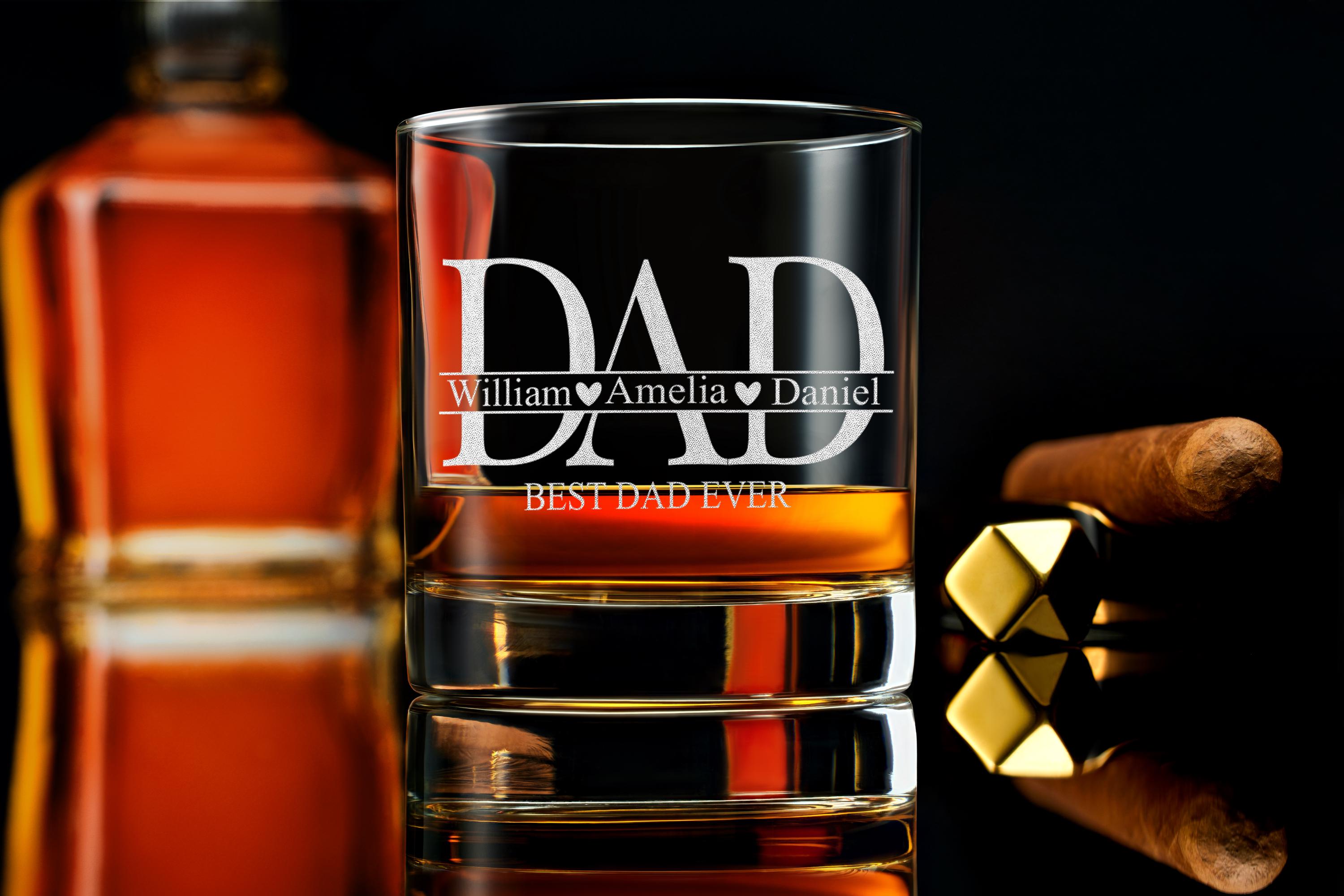 Custom Whiskey Rock Glass For Dad, Personalized Gift with Secret Engraving Message for Dad and Husband, Perfect Father's Day Gift