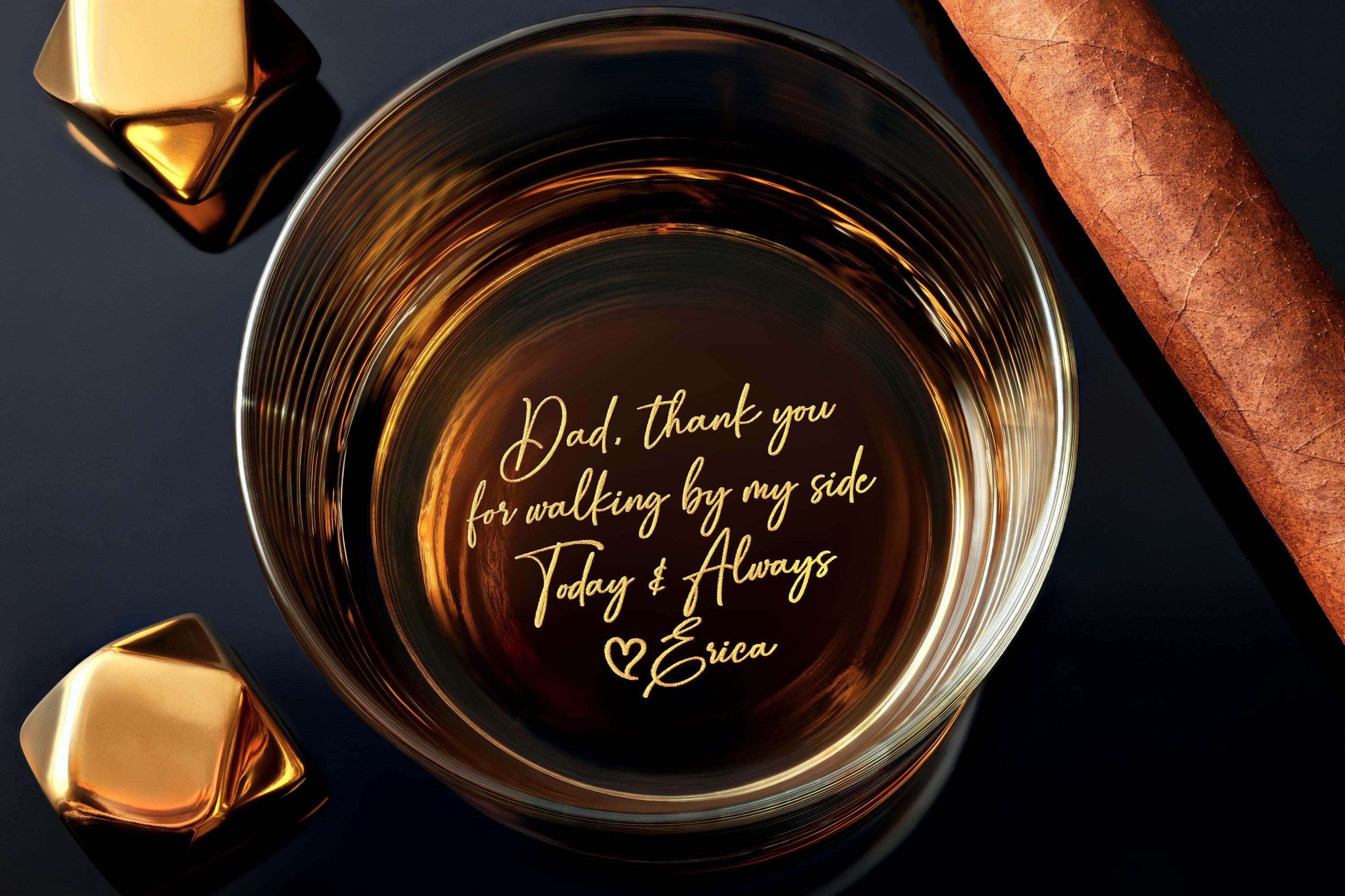 Custom Whiskey Rock Glass For Dad, Personalized Gift with Secret Engraving Message for Dad and Husband, Perfect Father's Day Gift