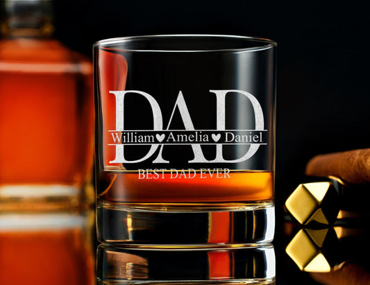Father’s Day Whiskey Glass for Dad, Custom Engraving with Secret Message, Unique Personalized Gift for Husband, Custom Rock Glass Present