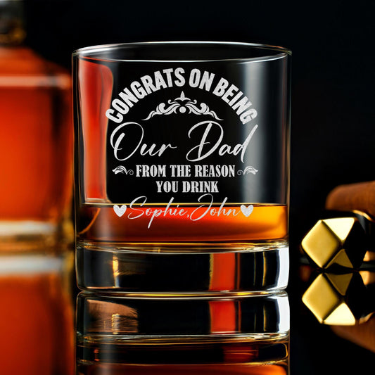 Father’s Day Engraved Whiskey Glass, Custom Rock Glass for Dad and Husband, Personalized Gift for Him, Custom Barware, Whiskey Lover Present
