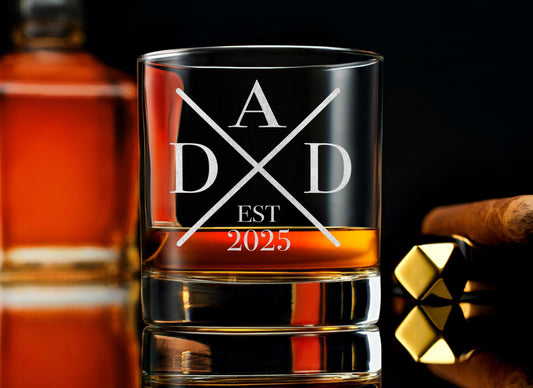 Father’s Day Engraved Whiskey Glass, Custom Rock Glass for Dad and Husband, Personalized Gift for Him, Unique Barware for Whiskey Lovers