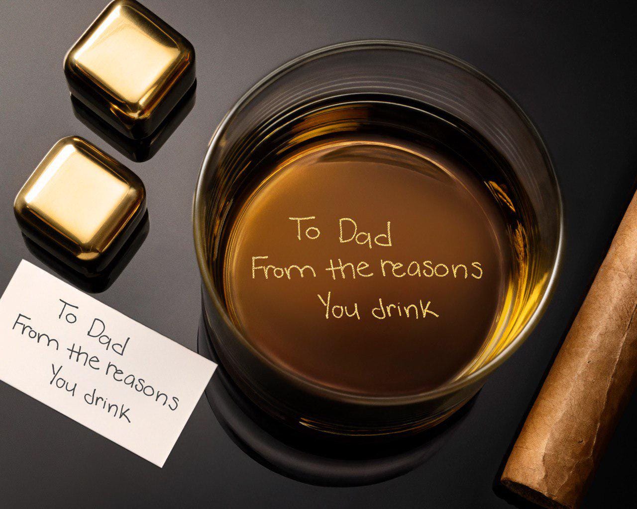 Father's Day Custom Handwritten Whiskey Glass, Personalized Gift for Dad, Husband, and Him, Engraved Secret Message on Bottom Rock Glass