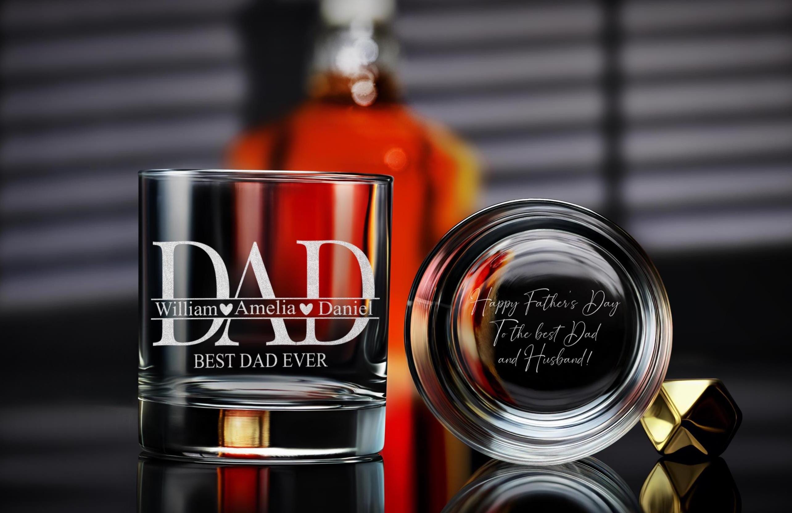 Father’s Day Whiskey Glass for Dad, Custom Engraving with Secret Message, Unique Personalized Gift for Husband, Custom Rock Glass Present