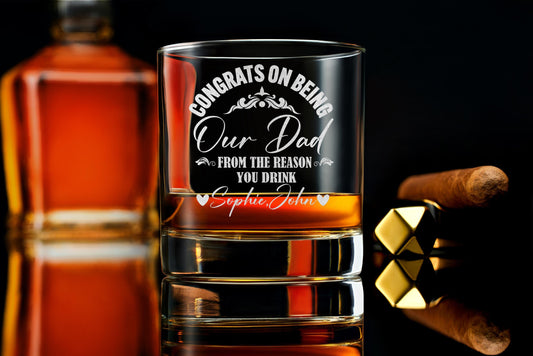Father’s Day Engraved Whiskey Glass, Custom Rock Glass for Dad and Husband, Personalized Gift for Him, Custom Barware, Whiskey Lover Present