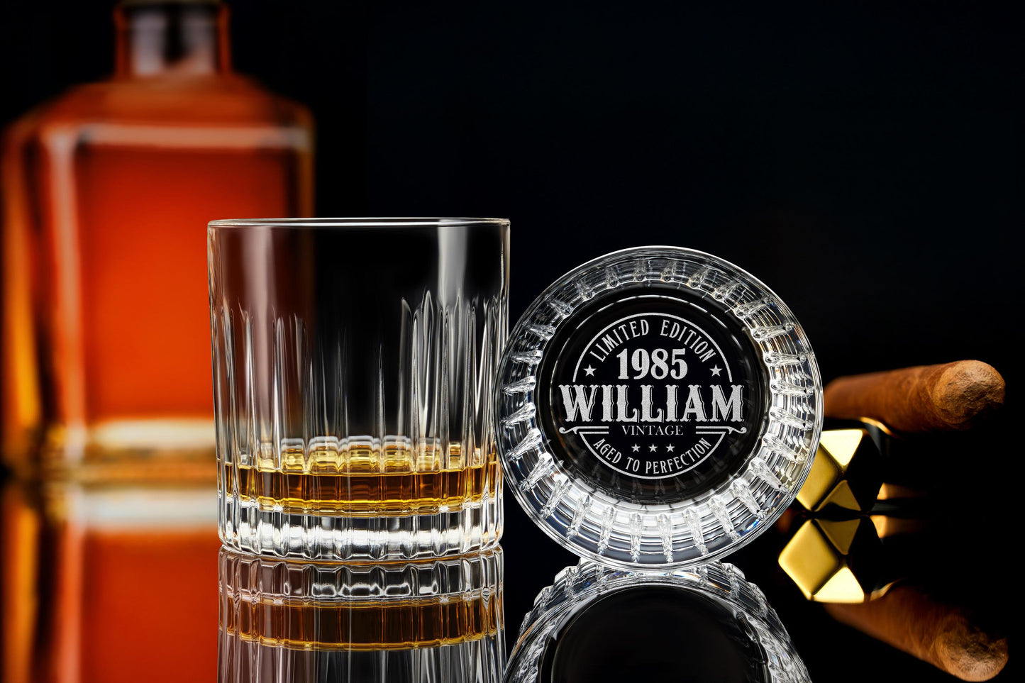 Vintage 1985 Crystal Whiskey Glass – Personalized 40th Birthday Gift for Him – Engraved Rocks Glass for Dad, Husband, Friend – Gift Boxed