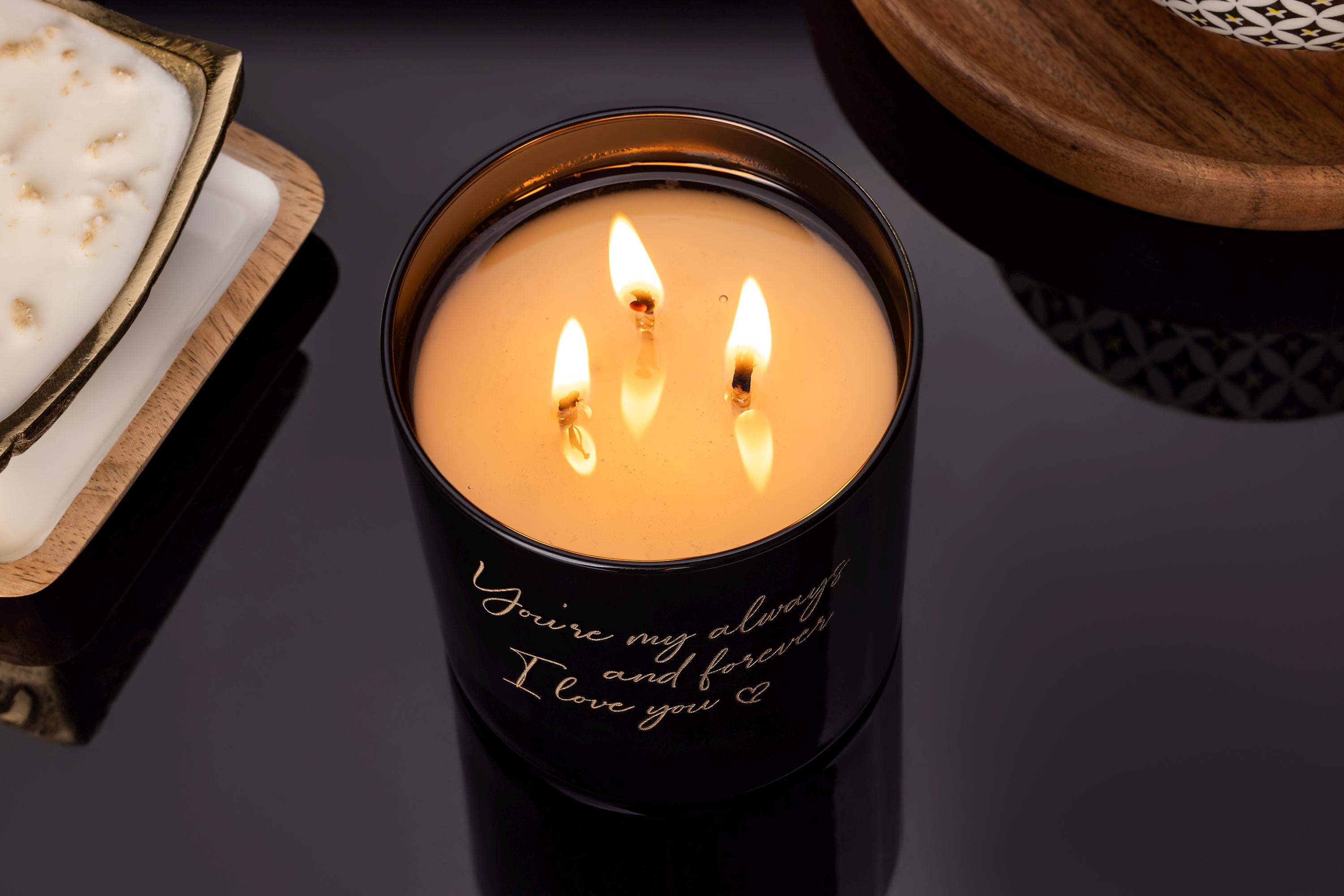 Engraved 3 Wick Soy Candle with Your Handwriting, Personalized Christmas Candle, Custom Message Glass Vessel, Gift for Husband or Dad