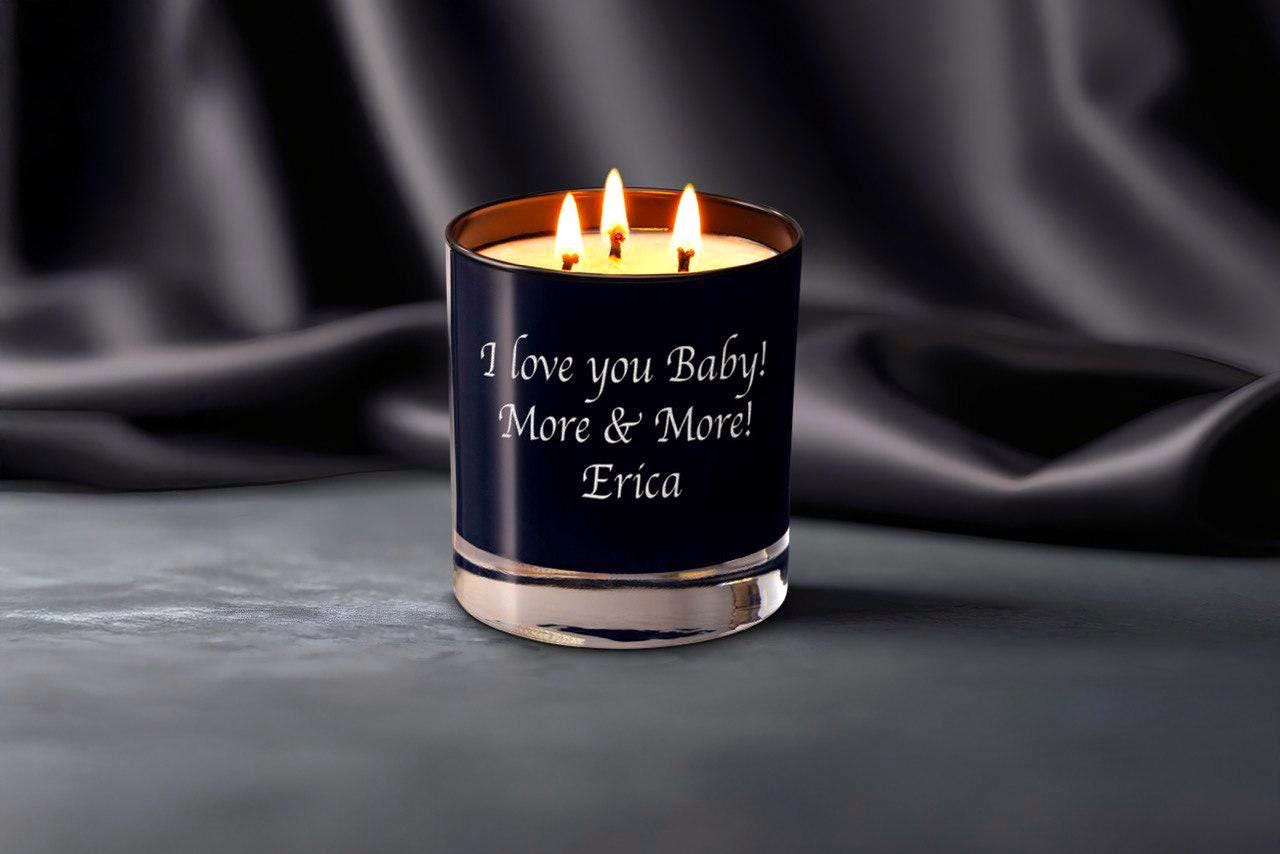 Engraved Glass 3 Wick Soy Candle with Handwritten Note, Personalized Christmas, Anniversary or Birthday Gift for Him, Free Gift Box
