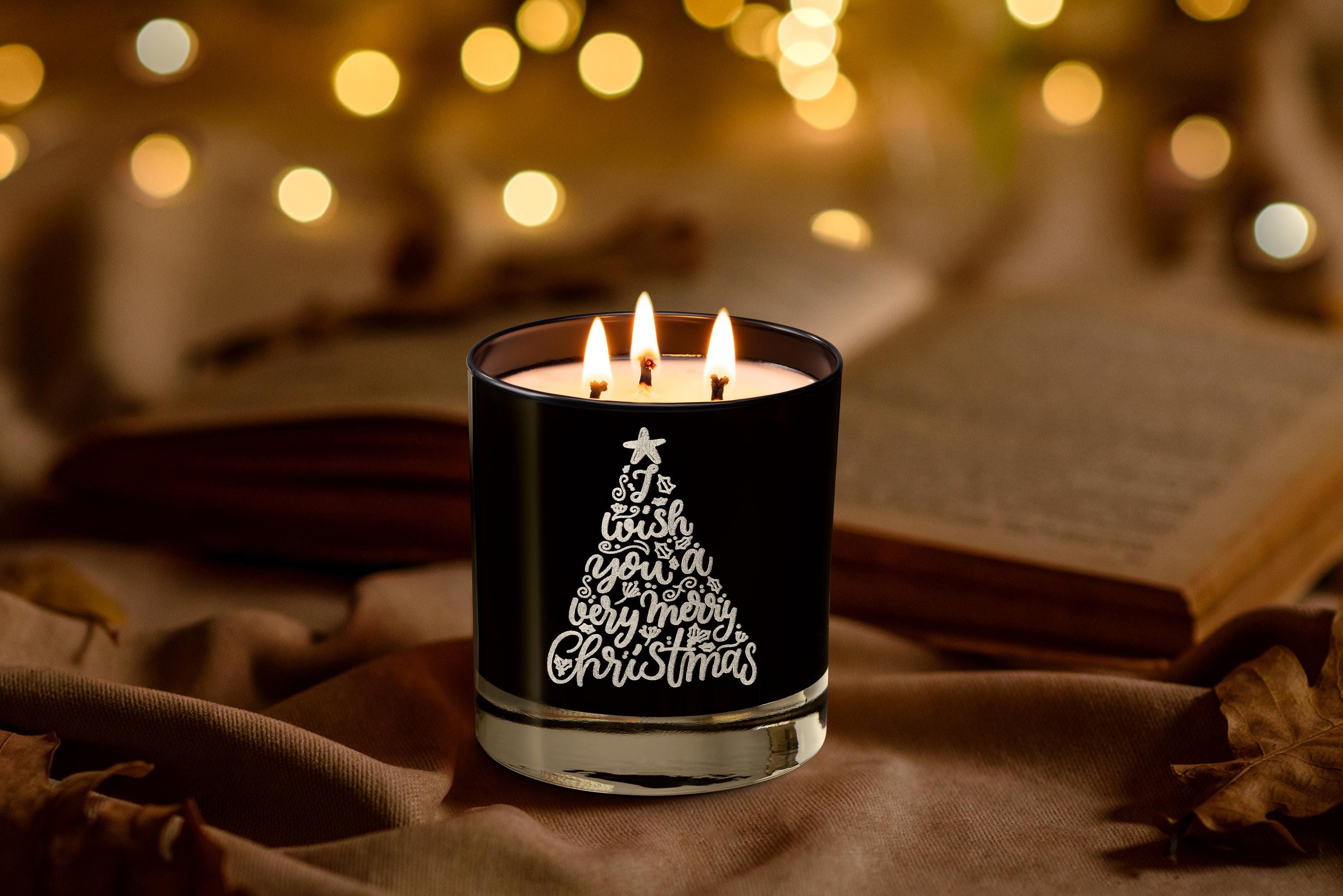 Engraved Christmas Soy Candle with Tree Design Perfect Holiday Gift for Friends, Him, Husband