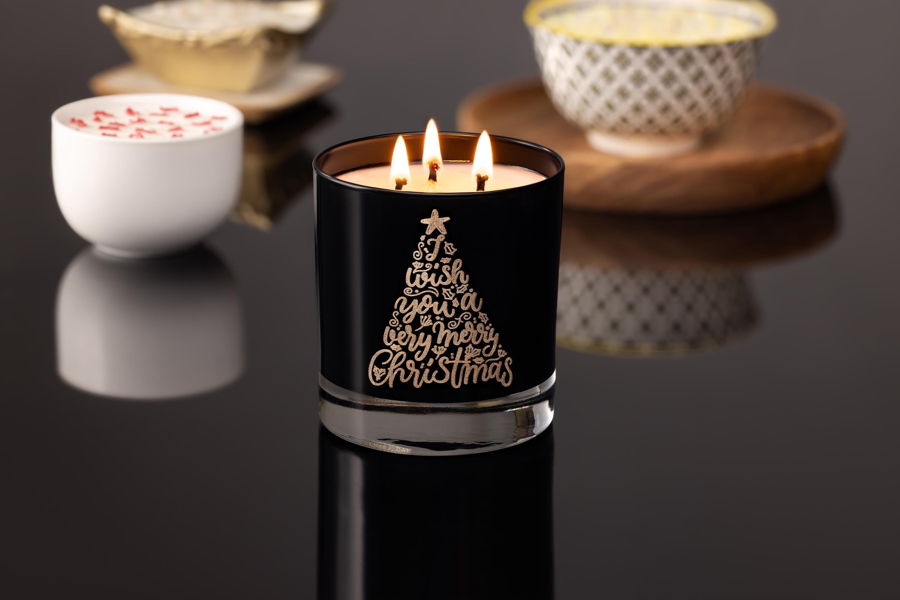 Engraved Christmas Soy Candle with Tree Design Perfect Holiday Gift for Friends, Him, Husband