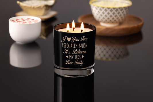 Personalized Engraved Triple Wick Soy Candle Sexy Message Adult Gift for Boyfriend or Husband, I love your face, with gift box