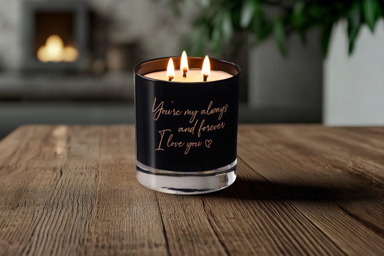 Engraved Glass 3 Wick Soy Candle with Handwritten Note, Personalized Christmas, Anniversary or Birthday Gift for Him, Free Gift Box