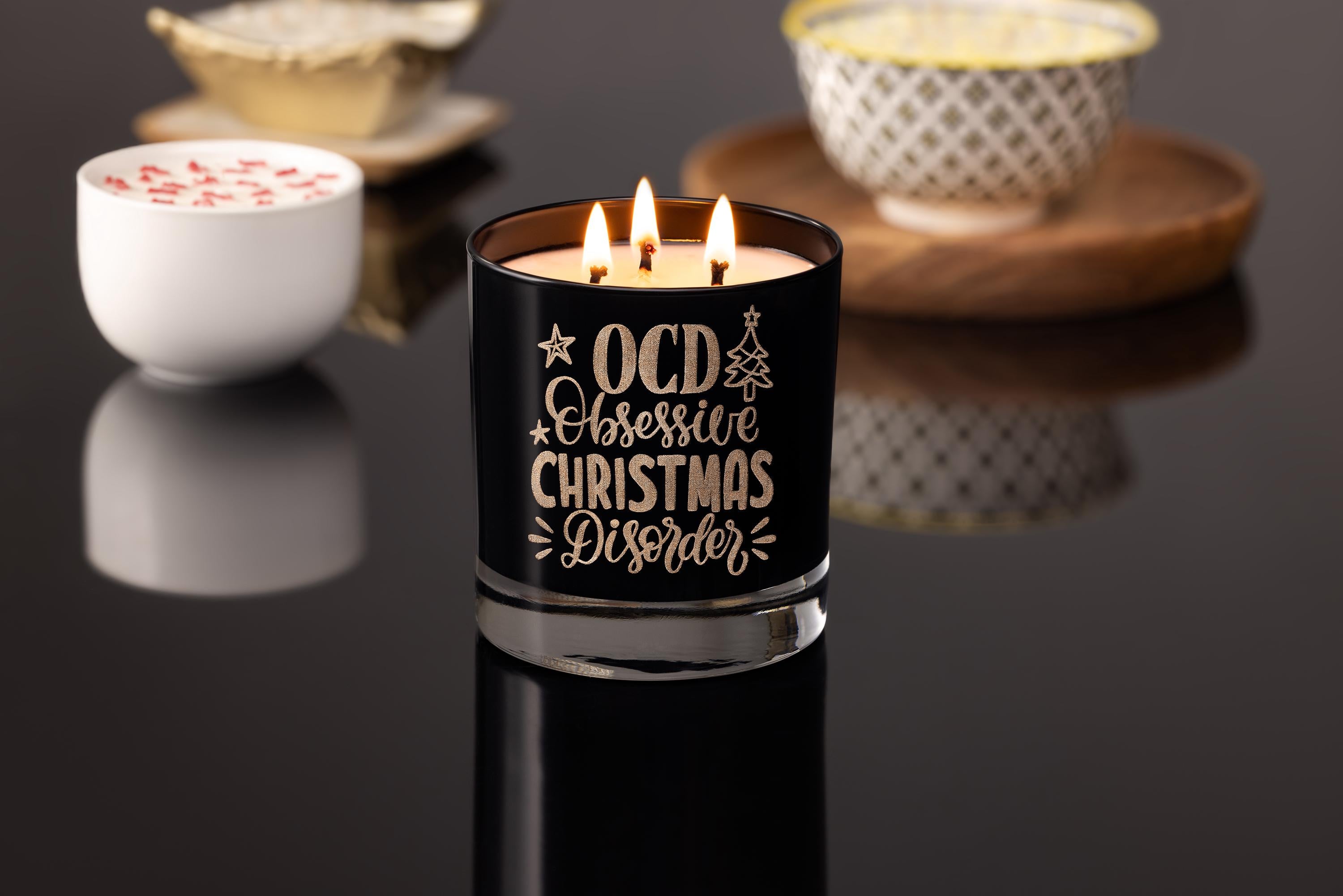 Engraved Funny Christmas Soy Candle with OCD Humor Perfect Gift for Friends and Family
