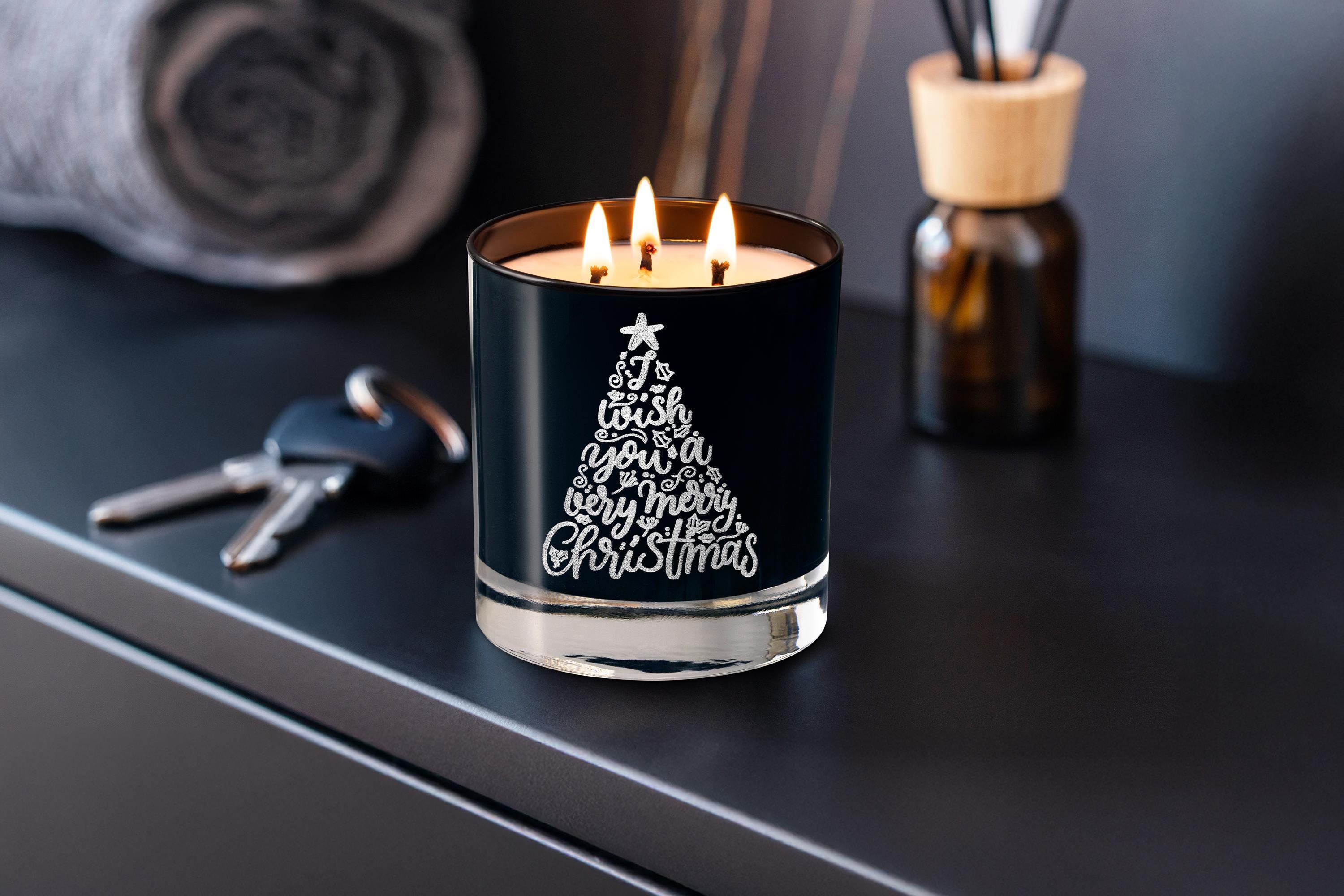 Engraved Christmas Soy Candle with Tree Design Perfect Holiday Gift for Friends, Him, Husband