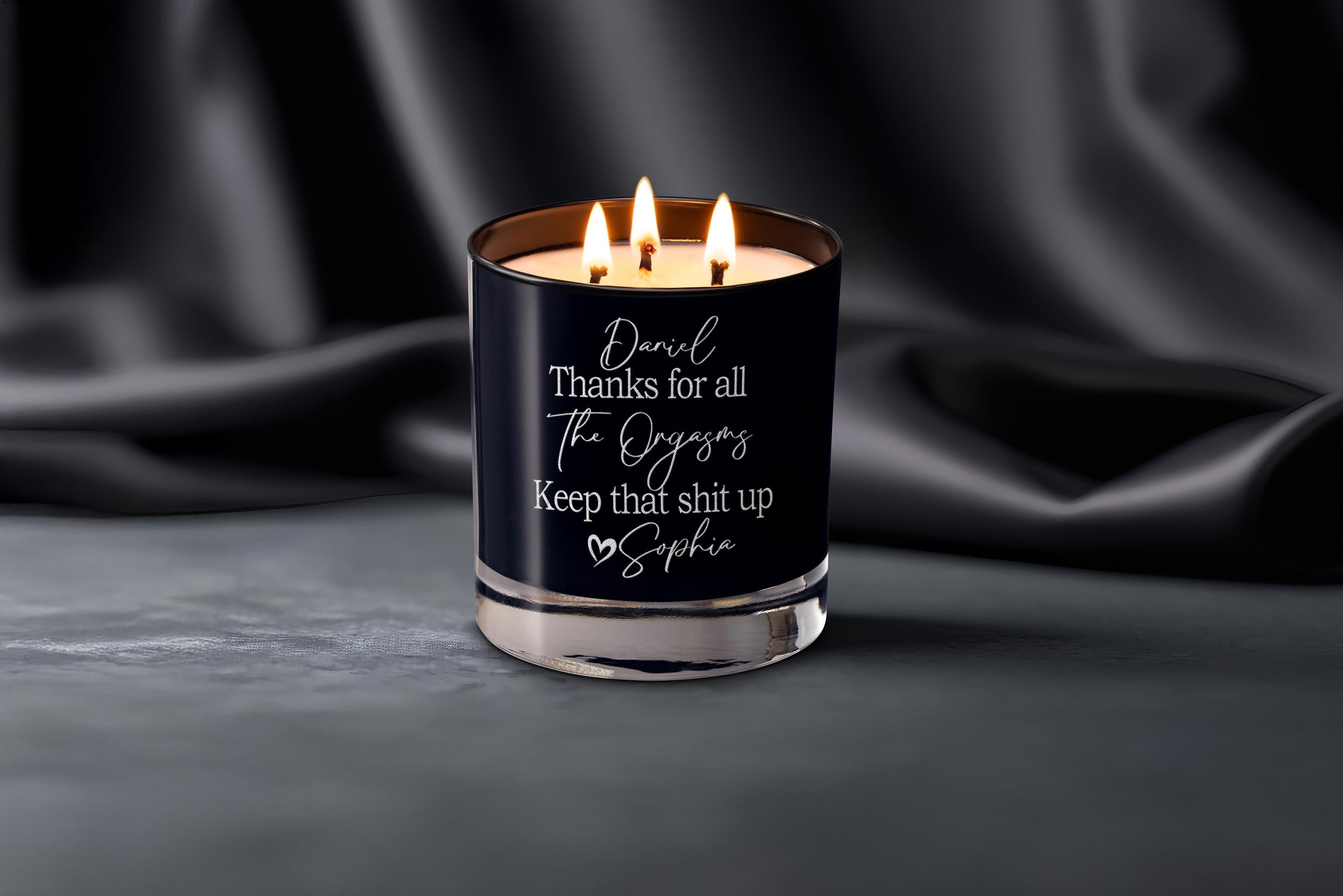 Engraved Triple Wick Soy Personalized Candle Thanks for All the Orgasms Naughty Gift for Him