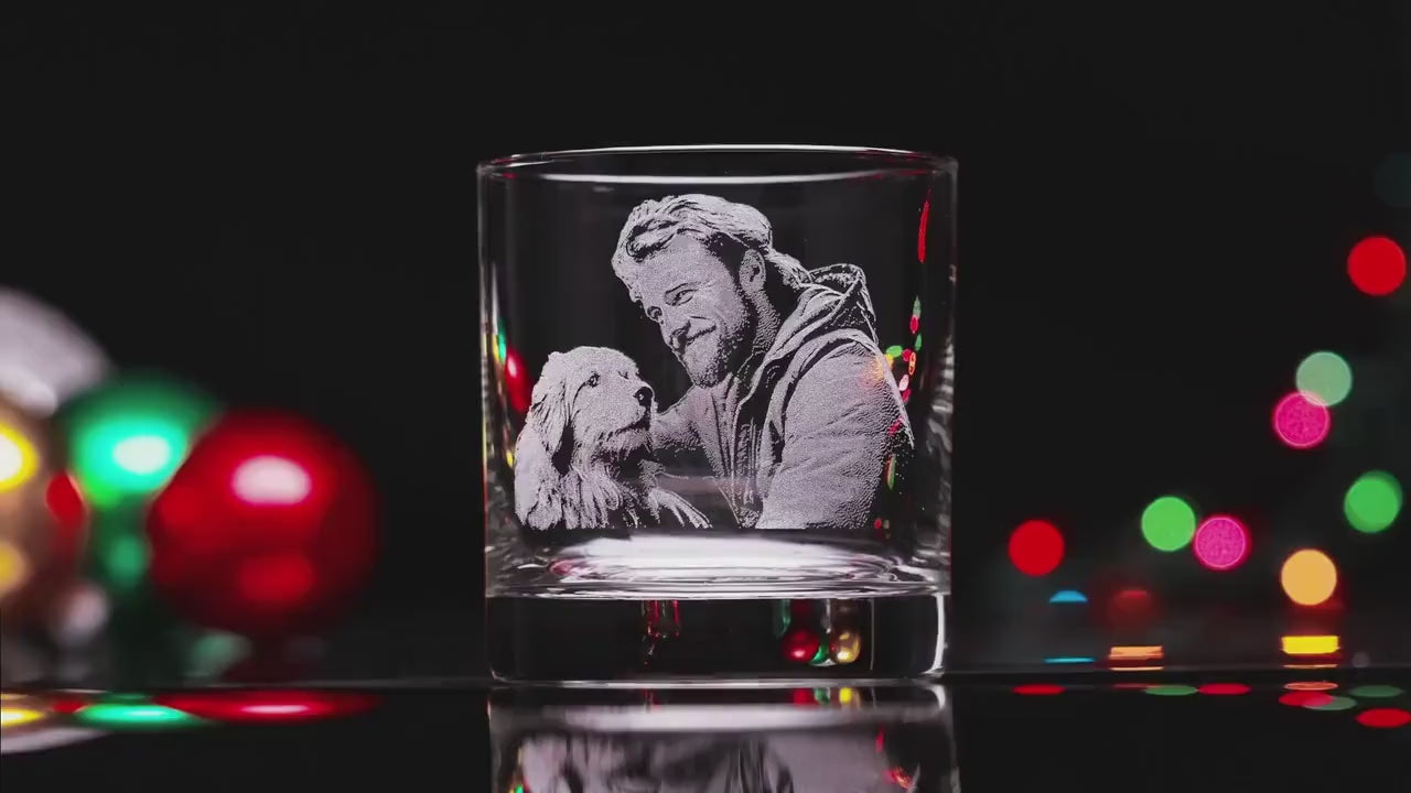 Personalized Rock Glass Christmas Gift for Dad - Engraved Your Photo & Handwriting, comes with Free Gift Box